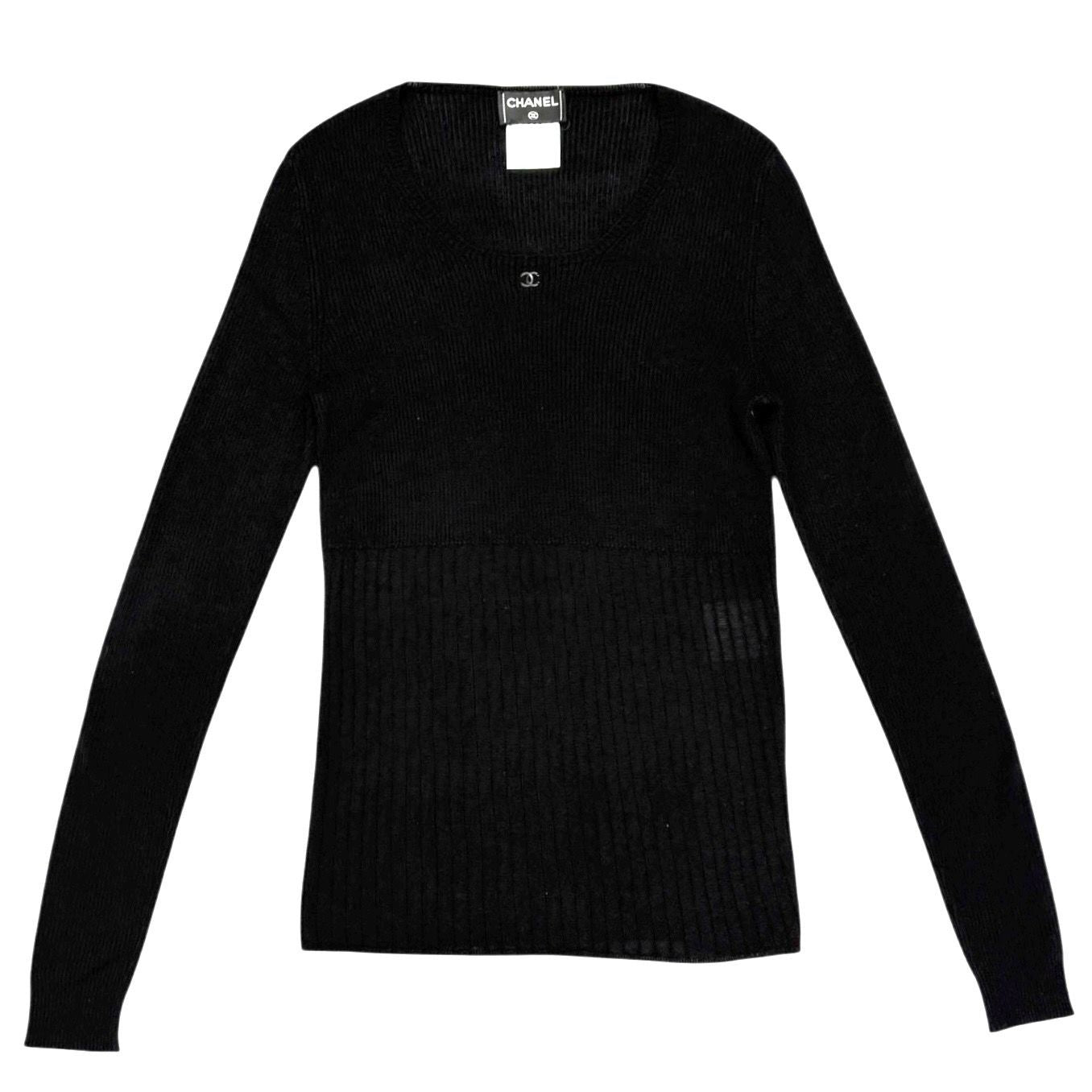 Chanel Black Logo Long Sleeve Top