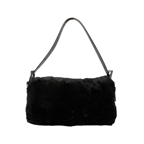 Fendi Black Fur Baguette Bag