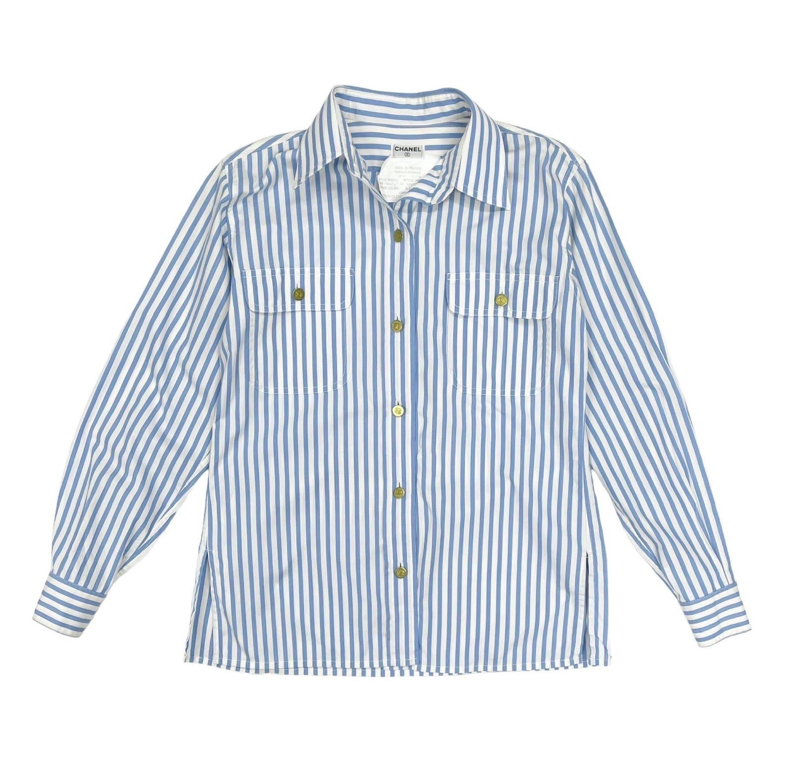 Treasures of NYC - Chanel Light Blue Stripe Oversize Button