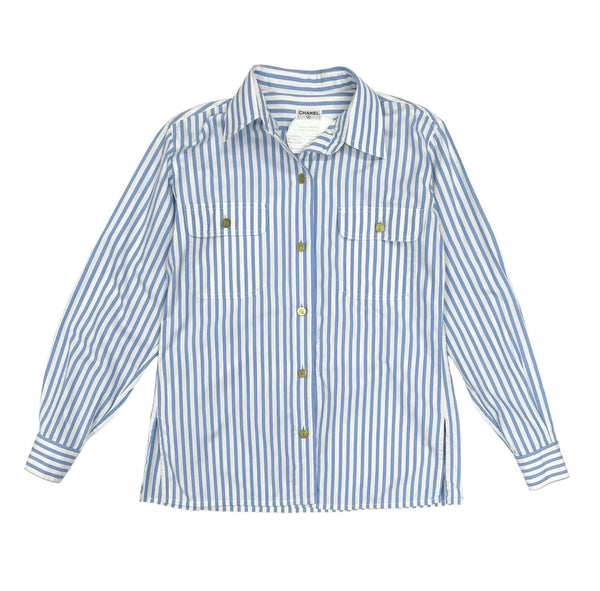 Chanel Light Blue Stripe Button Down