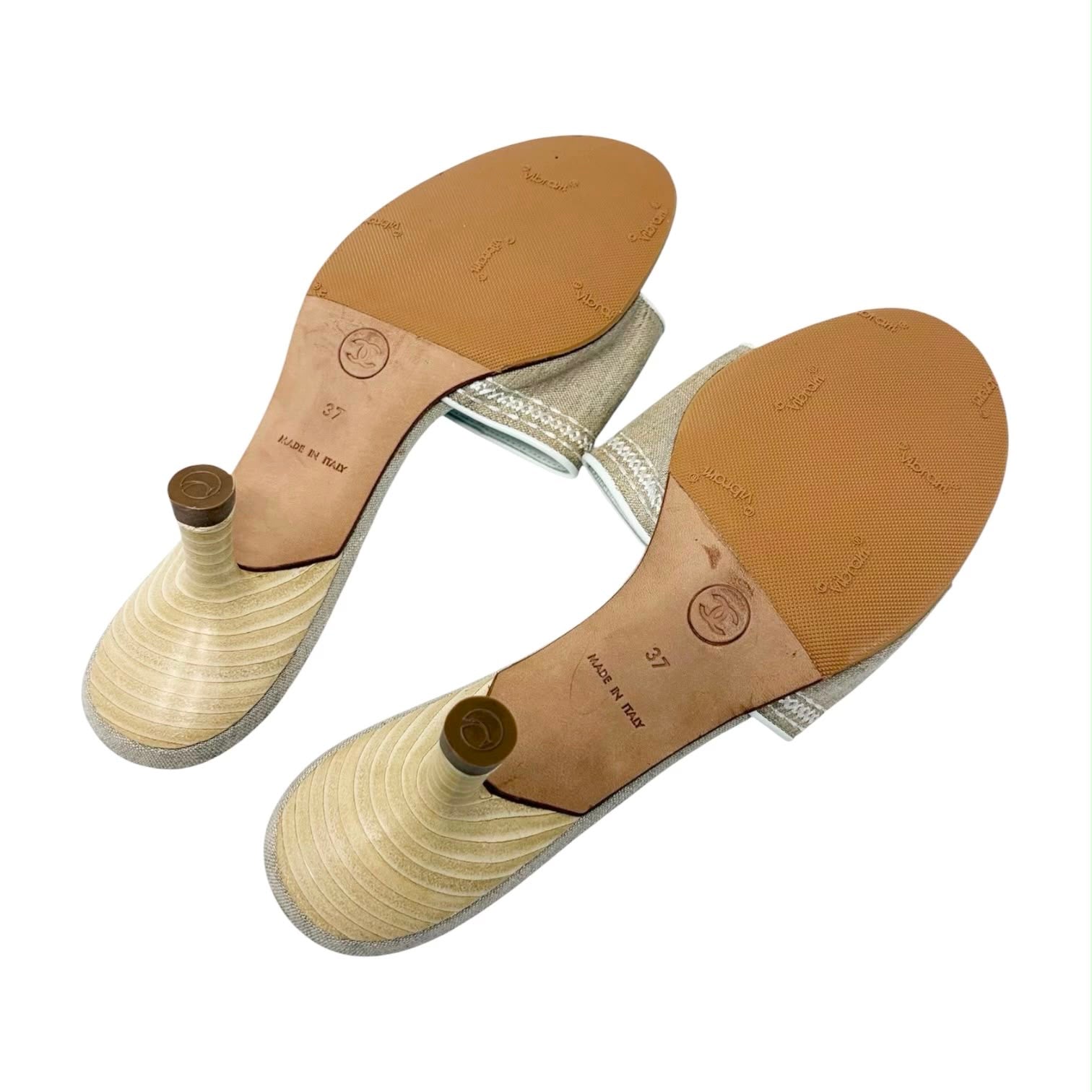 Chanel Beige & White Logo Heels