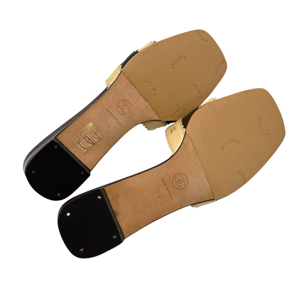 Chanel Cream + Brown Leather Logo Sandals