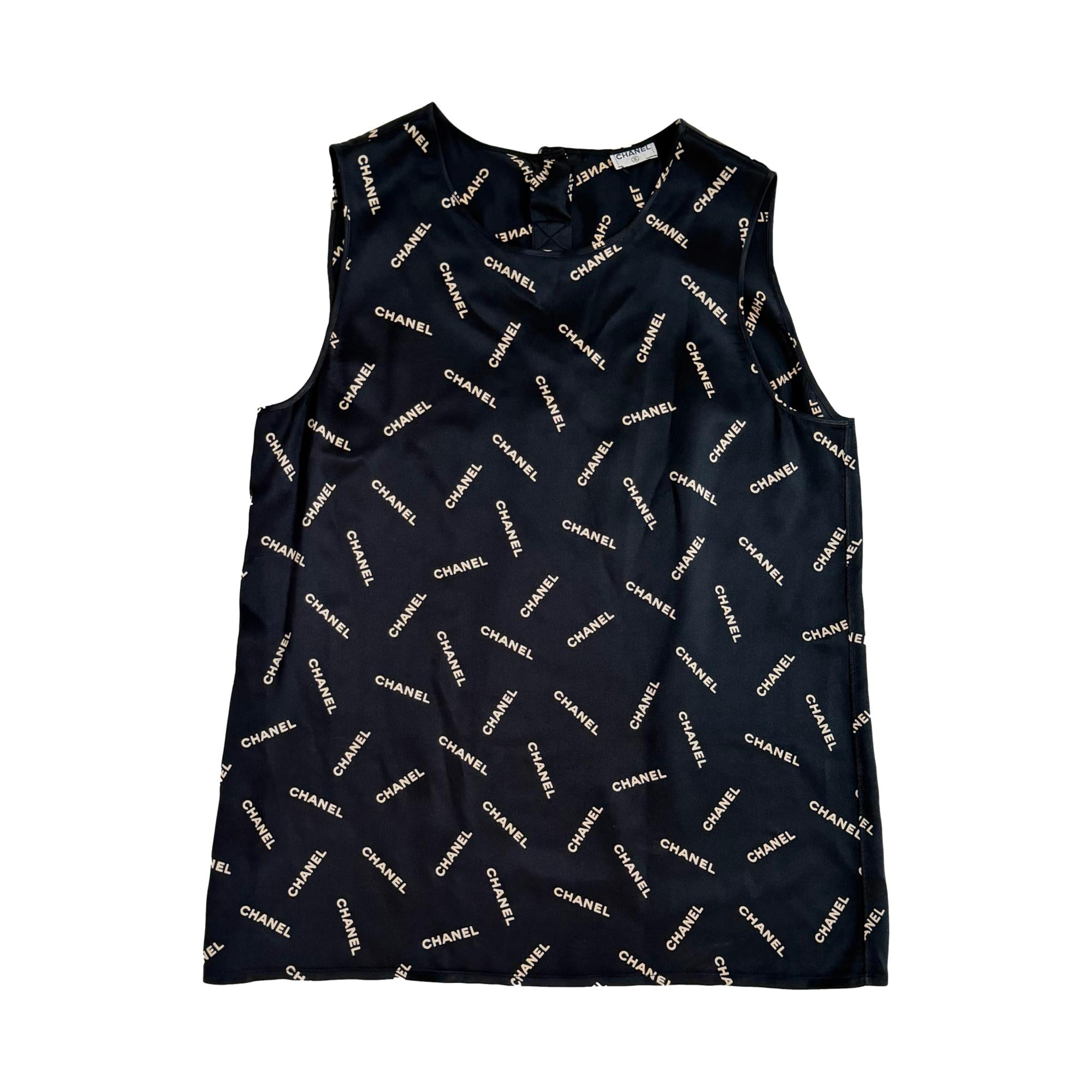 Chanel Black Logo Silk Tank Top