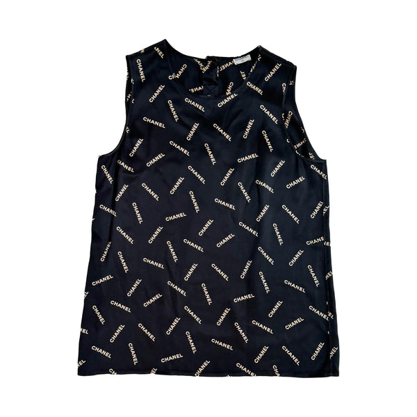 Chanel Black Logo Silk Tank Top