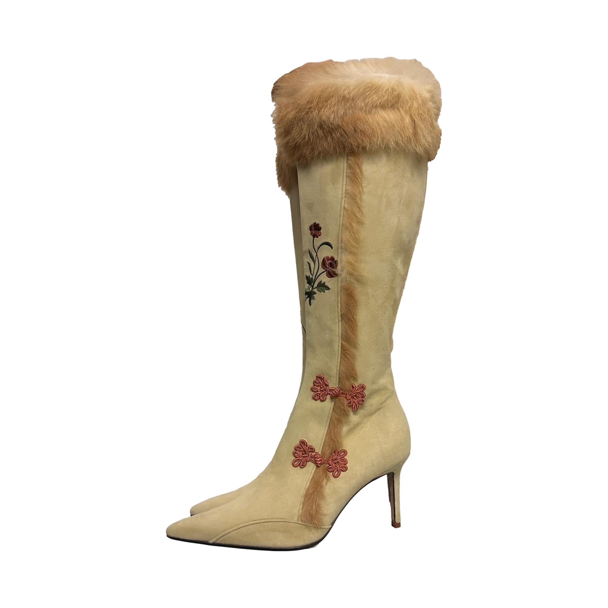 John Galliano Suede Fur Boots