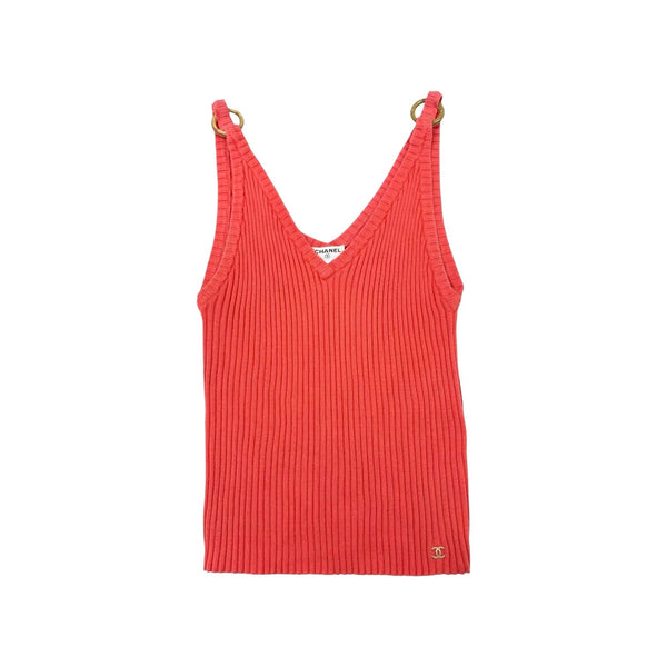 Chanel Coral Ribbed Logo Tank