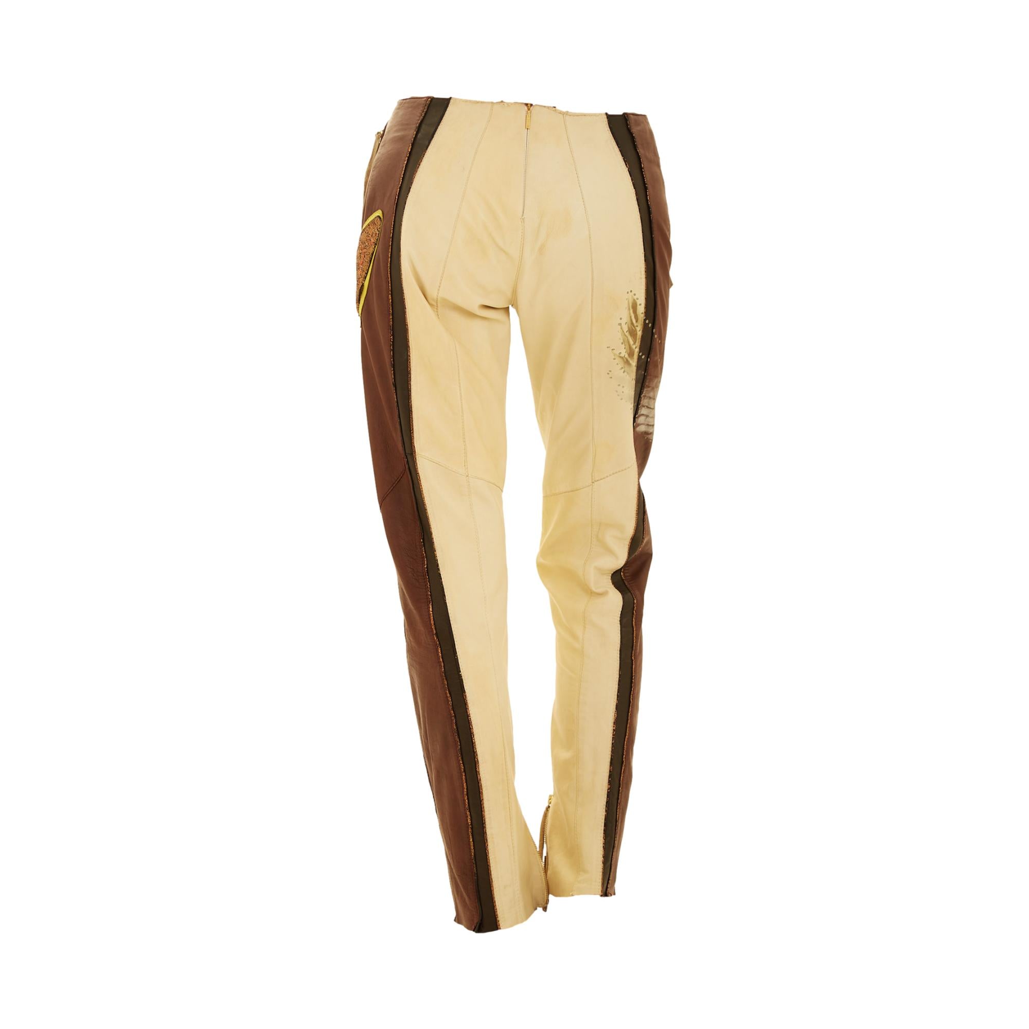 Roberto Cavalli Painted Leather Moto Pants