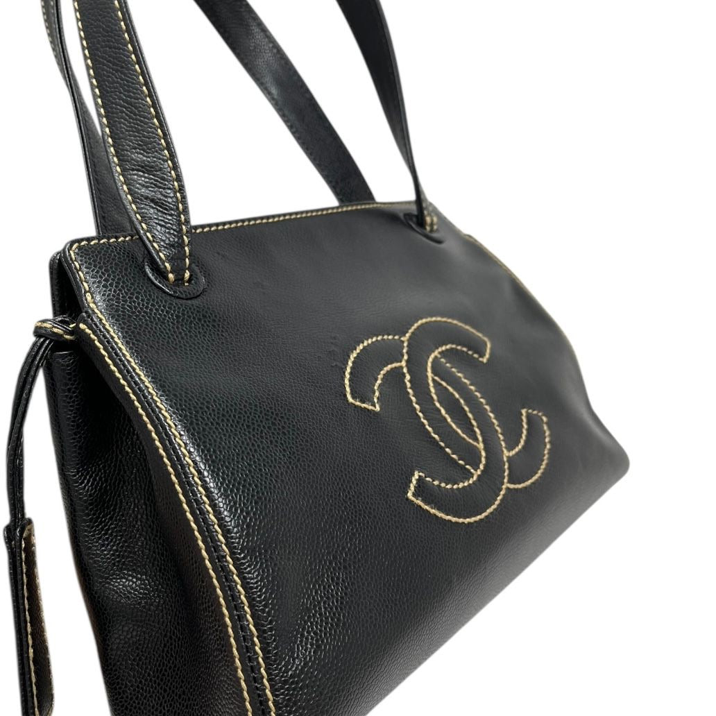 Chanel Black Contrast Stitch Caviar Bag