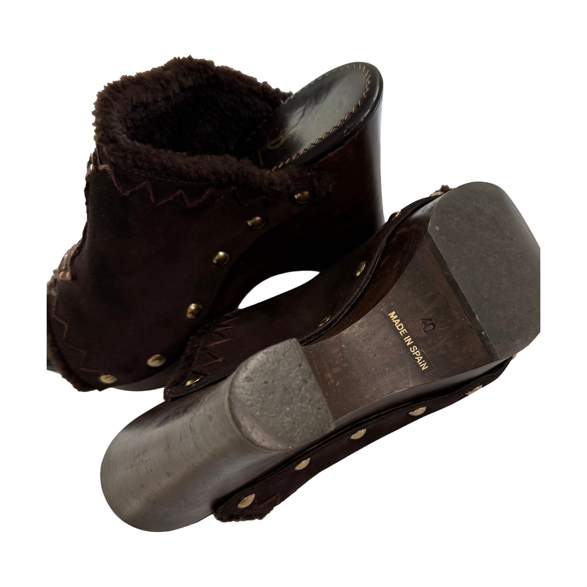 YSL Suede Wooden Clogs
