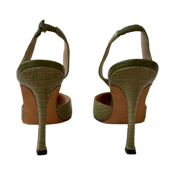 Manolo Blahnik Green Slingback Heels