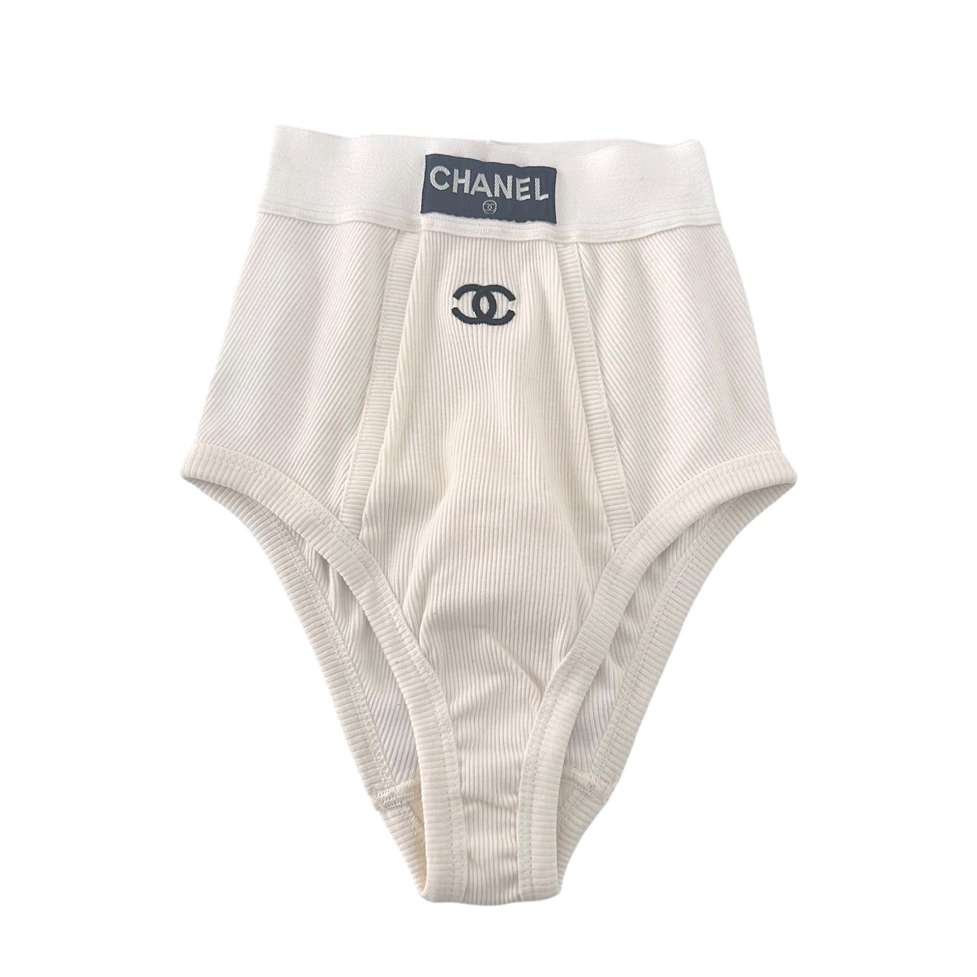 Chanel Rare White Ribbed Logo Briefs