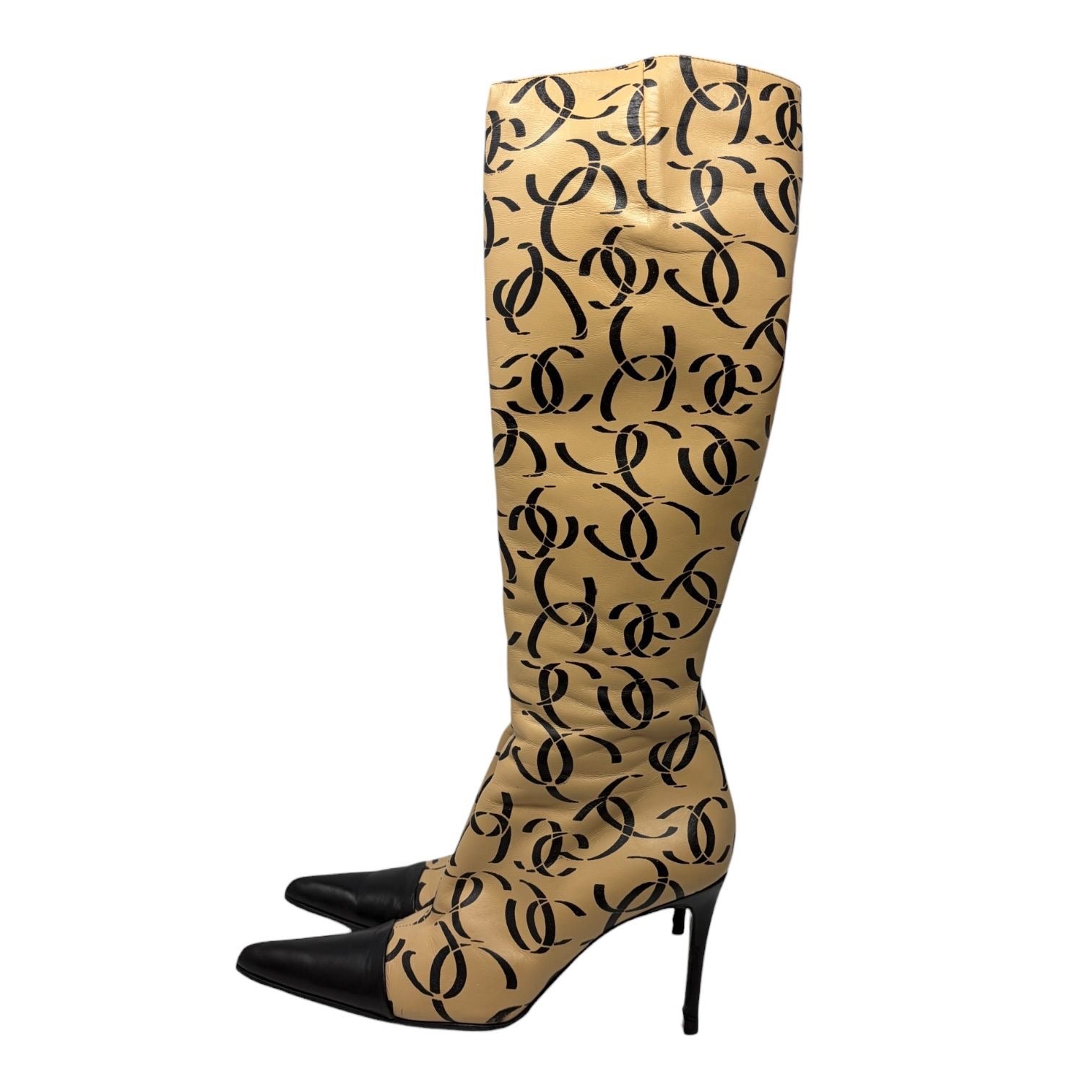 Chanel Tan Logo Knee-High Logo