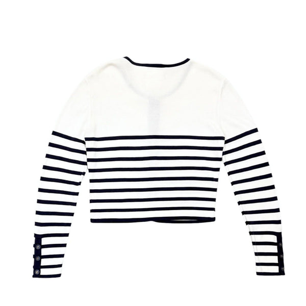Chanel Navy Striped Cropped Cardigan