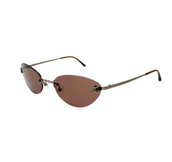 Chanel Dark Brown Logo Rimless Micro Sunglasses
