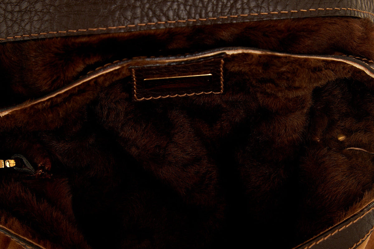 Dolce & Gabbana Brown Suede Shearling Shoulder Bag