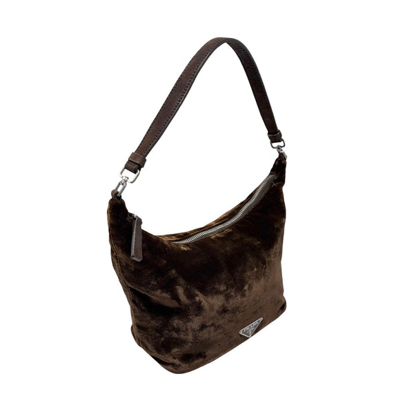 Prada Brown Velvet Shoulder Bag