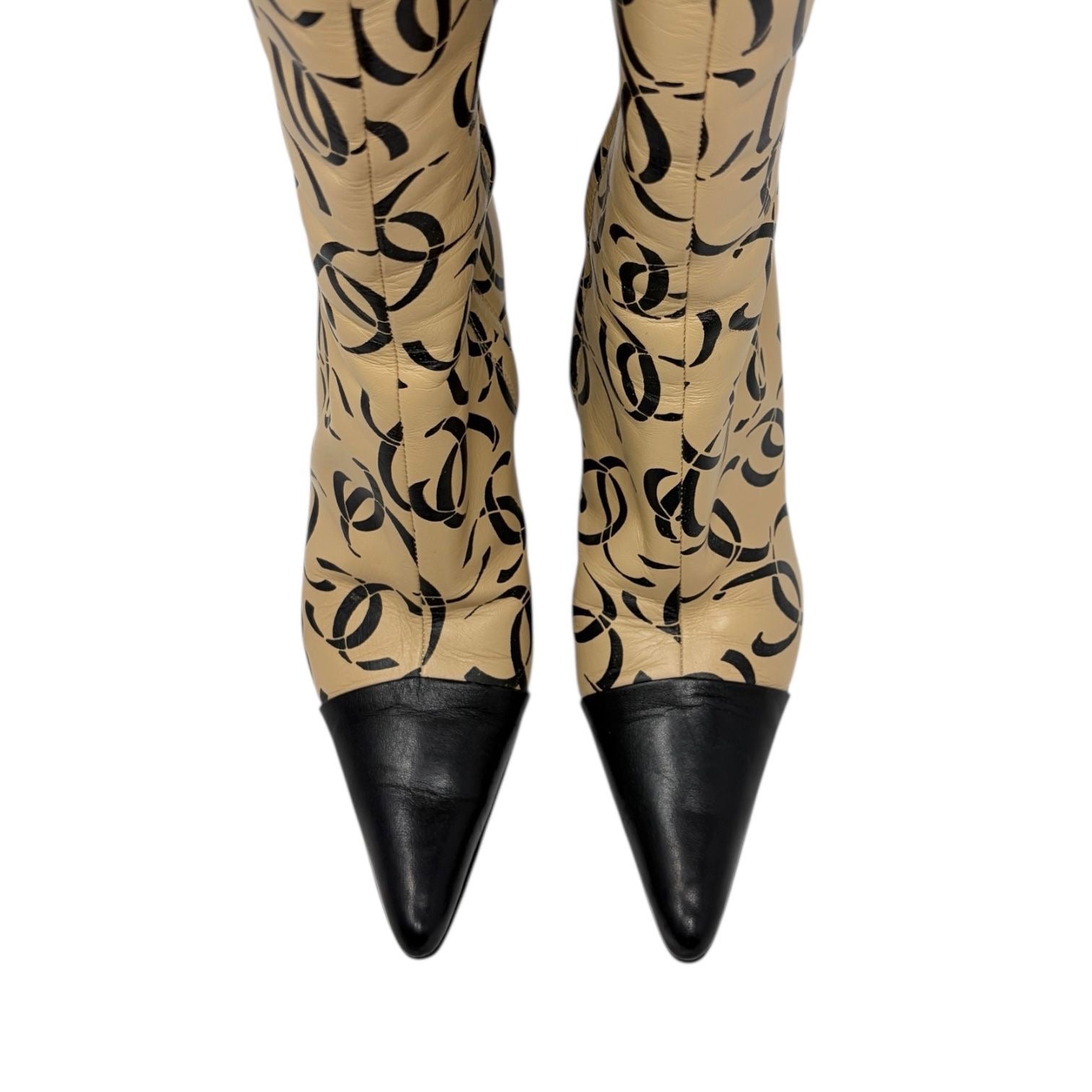 Chanel Tan Logo Knee-High Logo