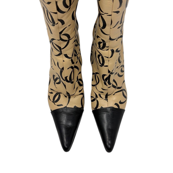 Chanel Tan Logo Knee-High Logo