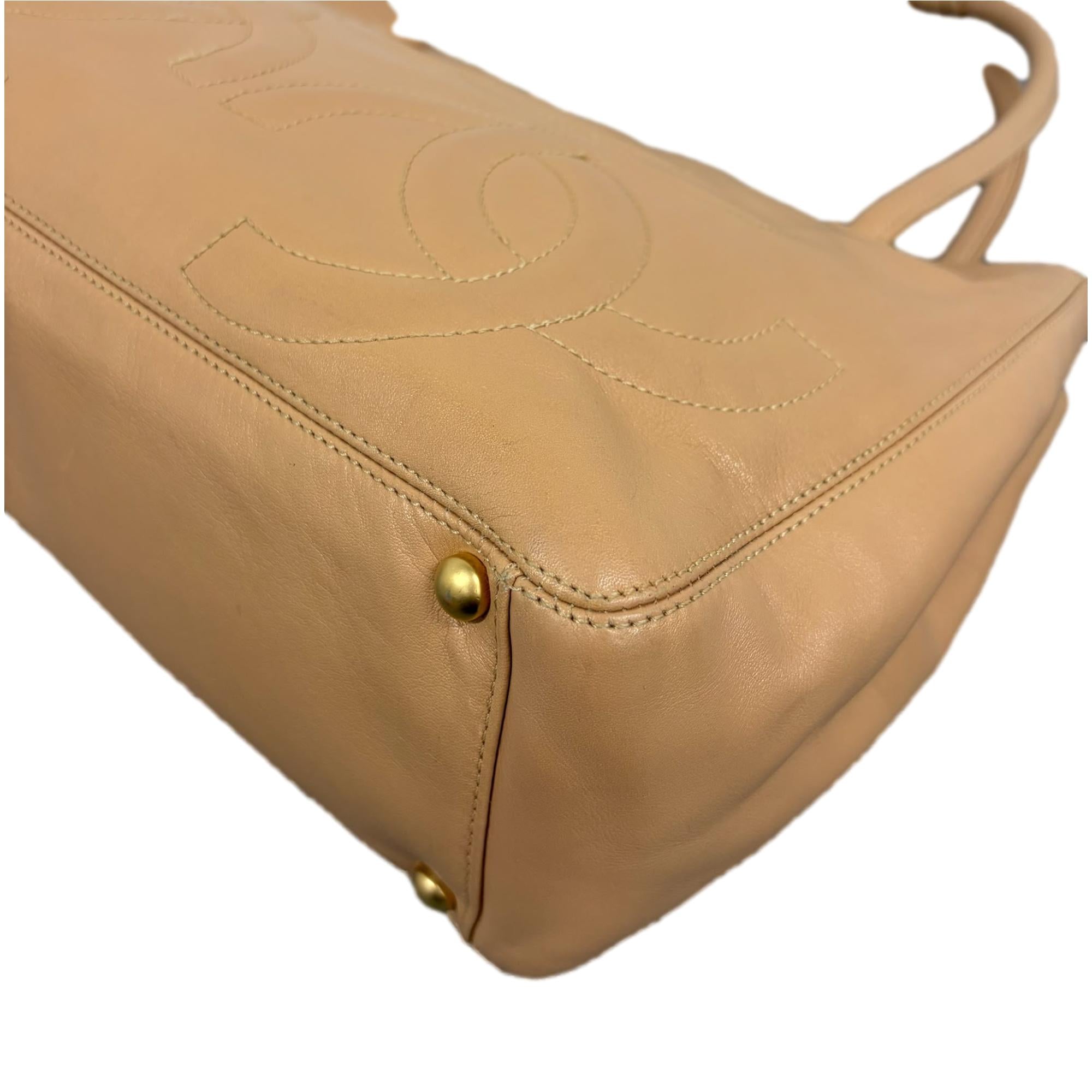 Chanel Beige Triple Logo Shoulder Tote