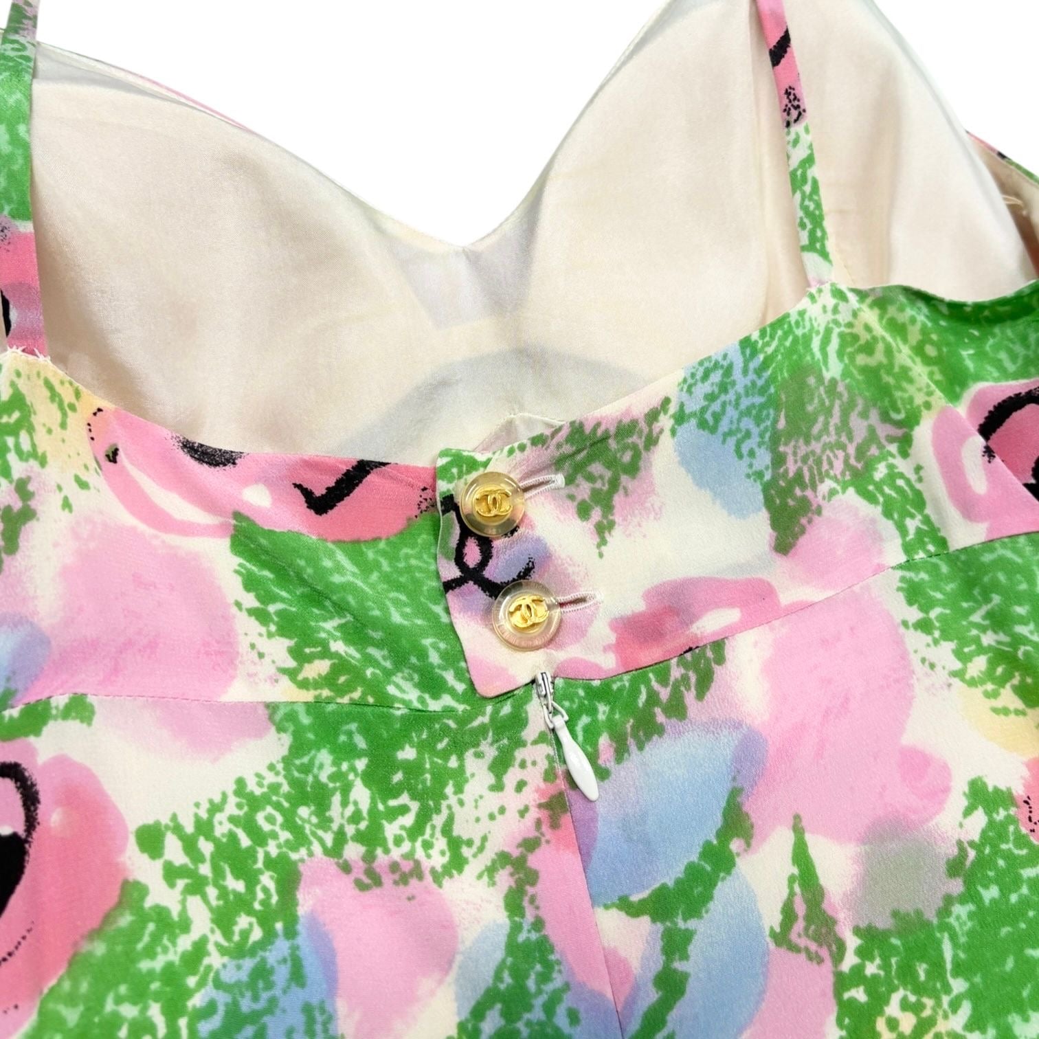 Chanel Green Floral Silk Slip Dress