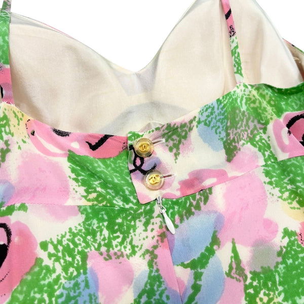 Chanel Green Floral Silk Slip Dress