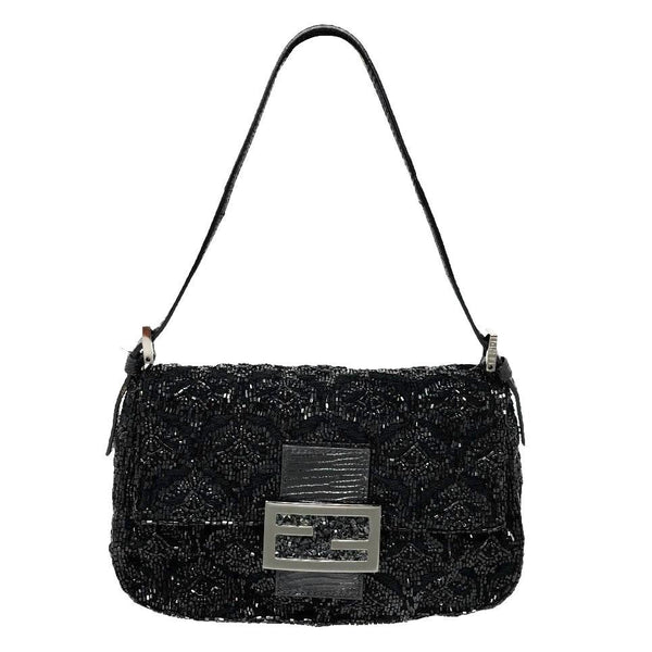 Fendi Black Beaded Patterned Mini Baguette