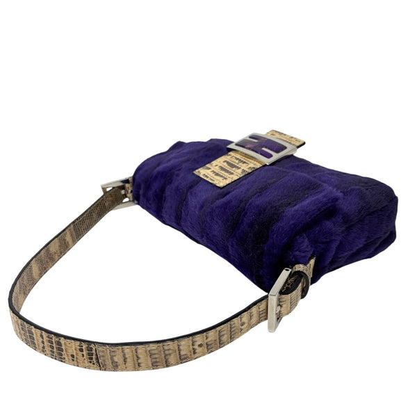 Fendi Purple Fur Lizard Baguette
