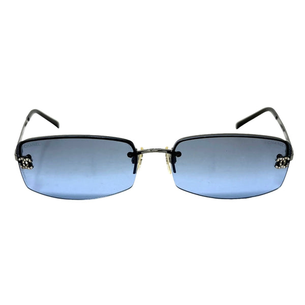 Chanel Micro Blue Rhinestone Logo Sunglasses