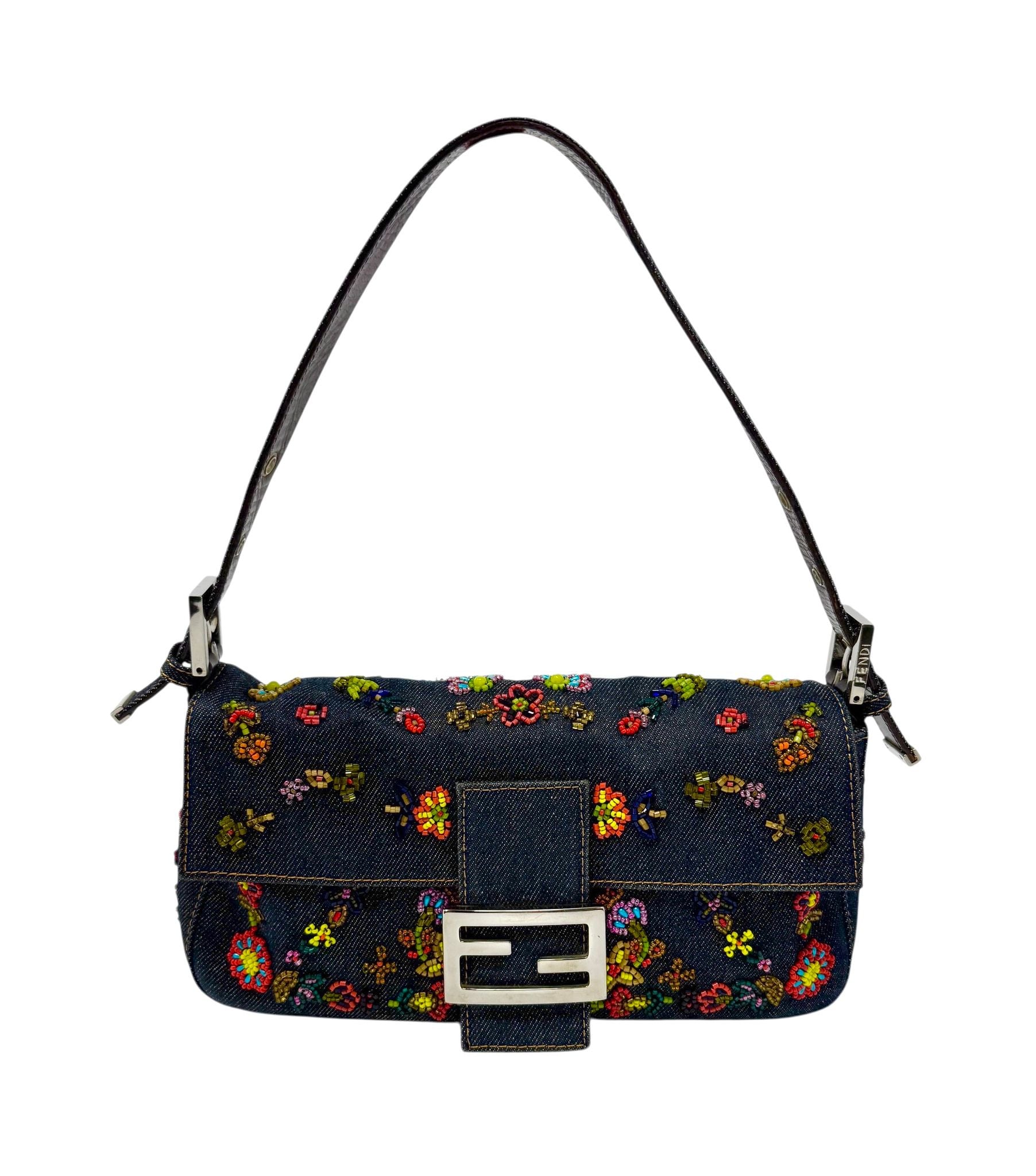 Fendi Denim Beaded Baguette