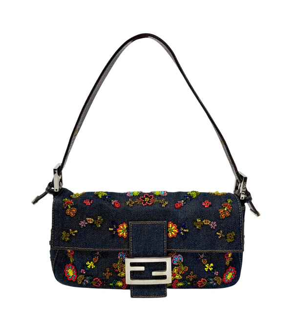 Fendi Denim Beaded Baguette