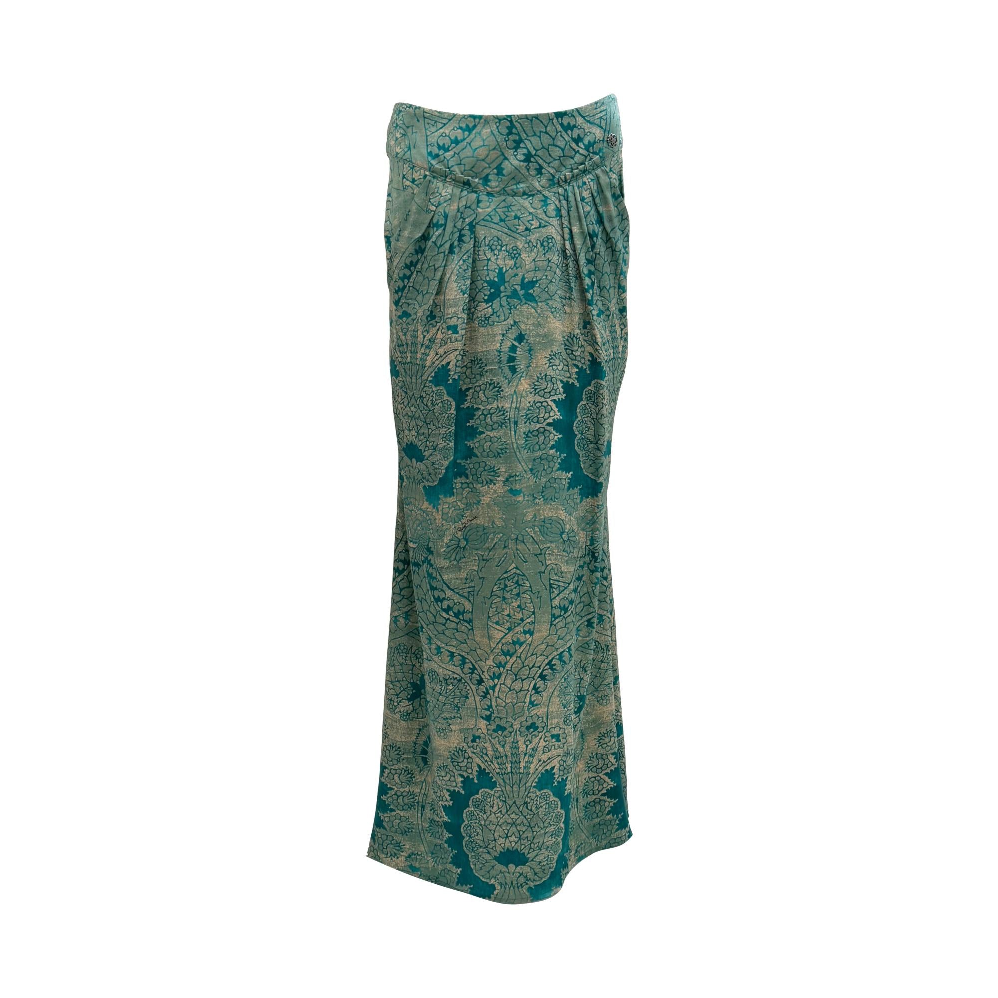 Roberto Cavalli Green Print Silk Skirt