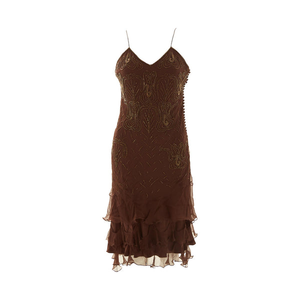 Dior Brown Silk + Beaded Ruffle Dress