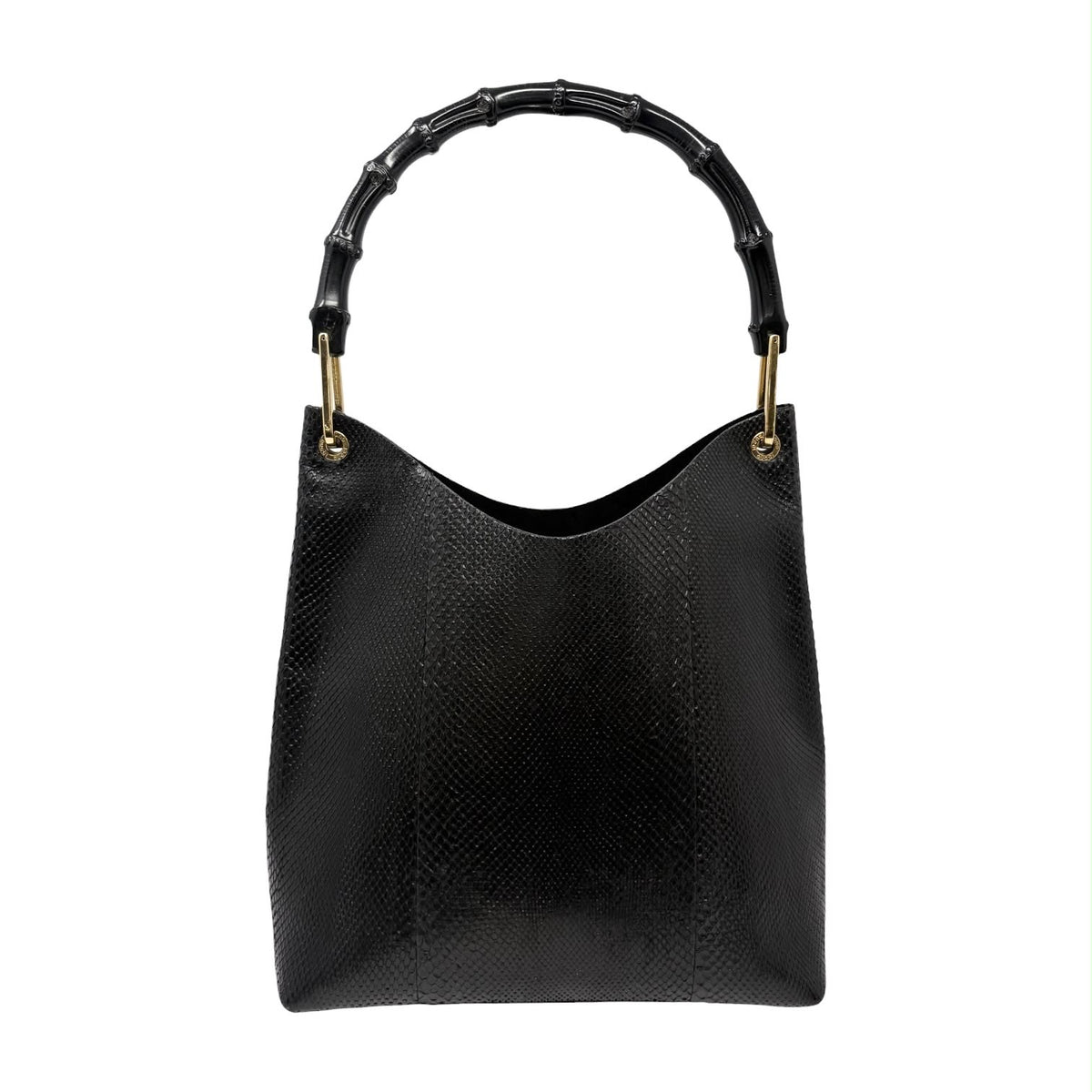 Gucci Black Snakeskin Bamboo Shoulder Bag