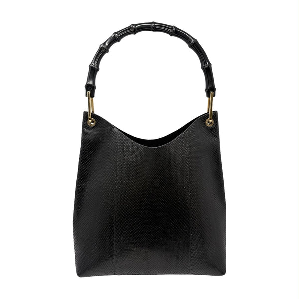 Gucci Black Snakeskin Bamboo Shoulder Bag