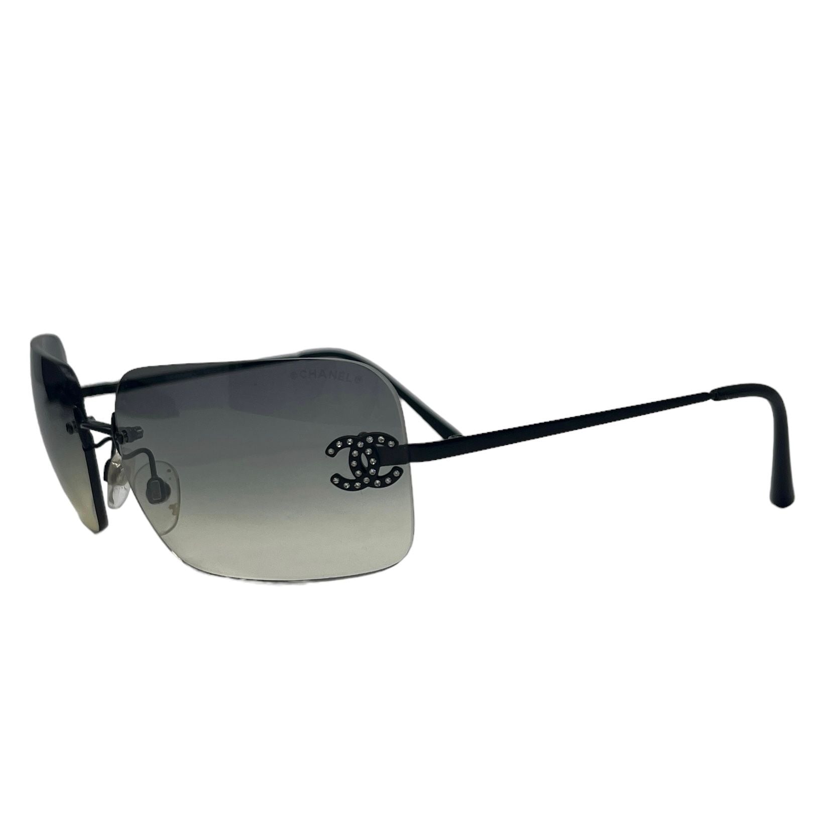 Chanel Black Rhinestone Rimless Sunglasses