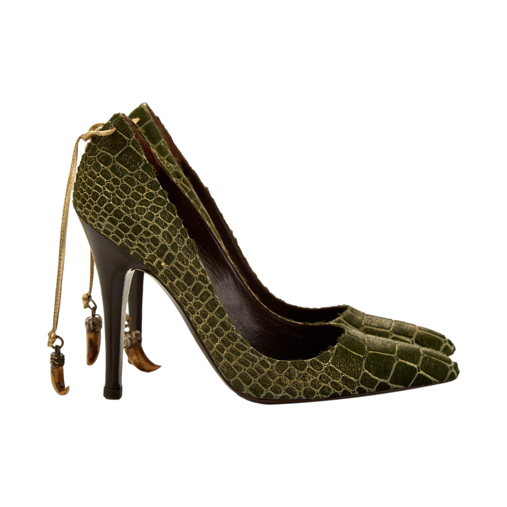 Roberto Cavalli Green Calfhair Heels