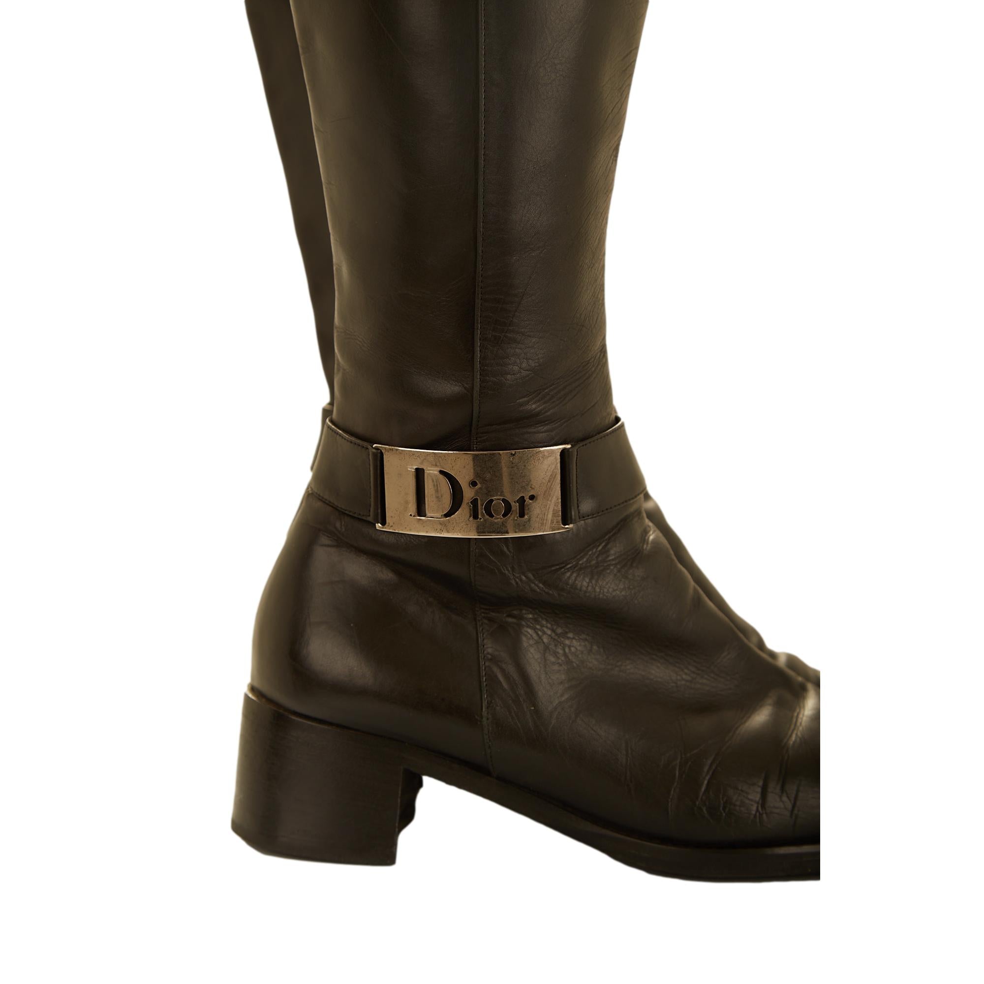 Dior Black Leather Logo Boots