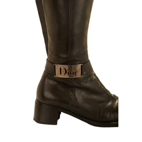 Dior Black Leather Logo Boots