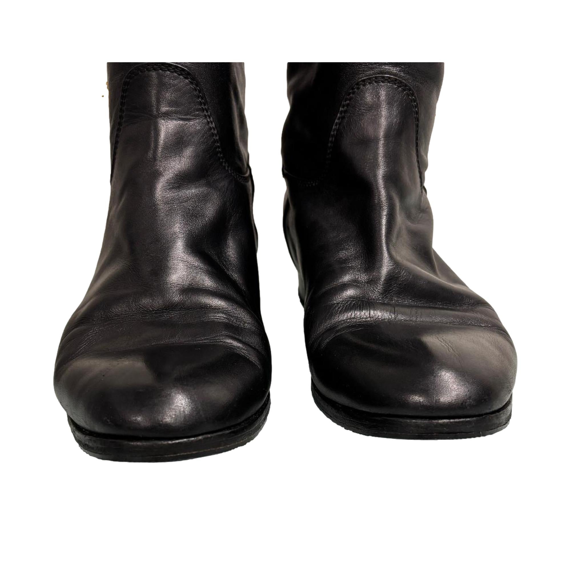 Chanel Black Turn-lock Logo Riding Boots