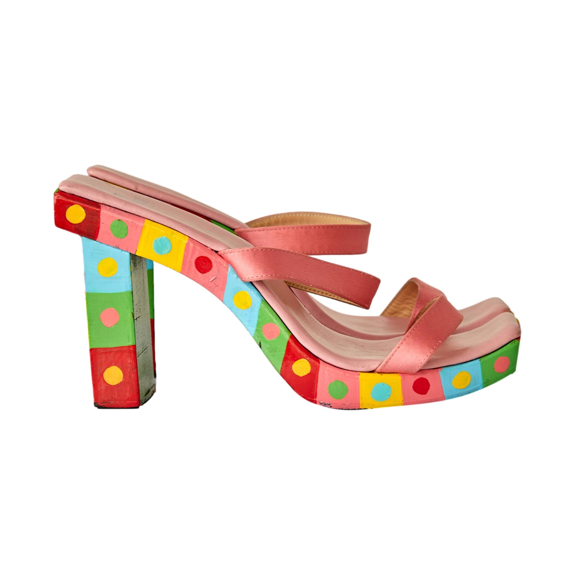 Fendi Multicolor Polka Dot Wood Heels