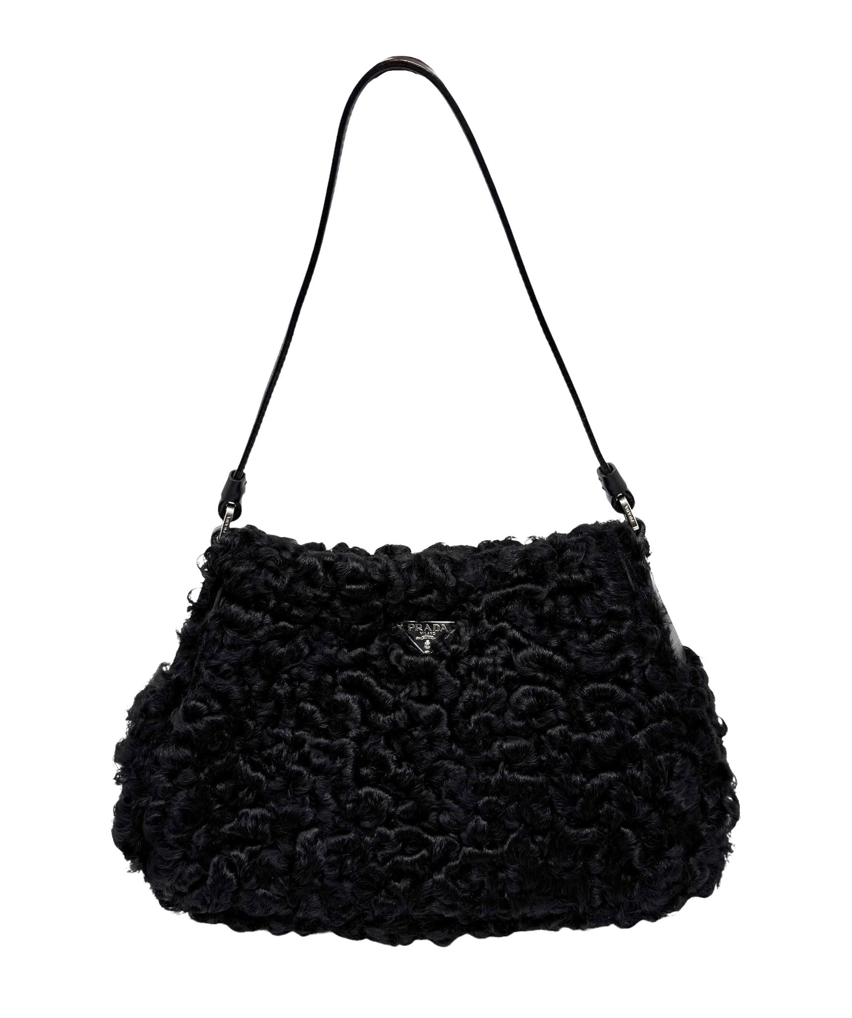 Prada Black Fur Logo Shoulder Bag