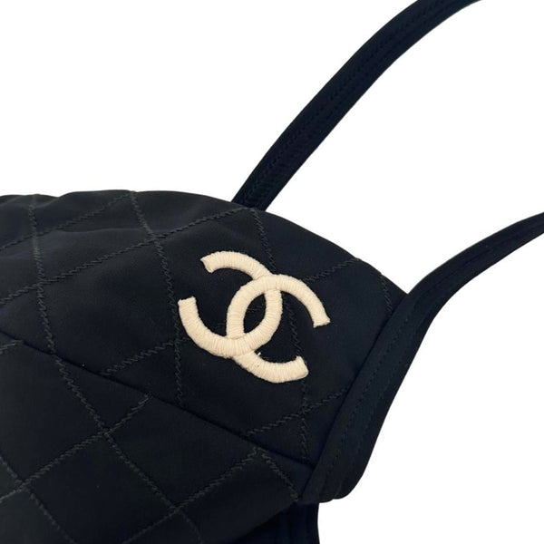 Chanel Black Quilted Logo Bikini Top