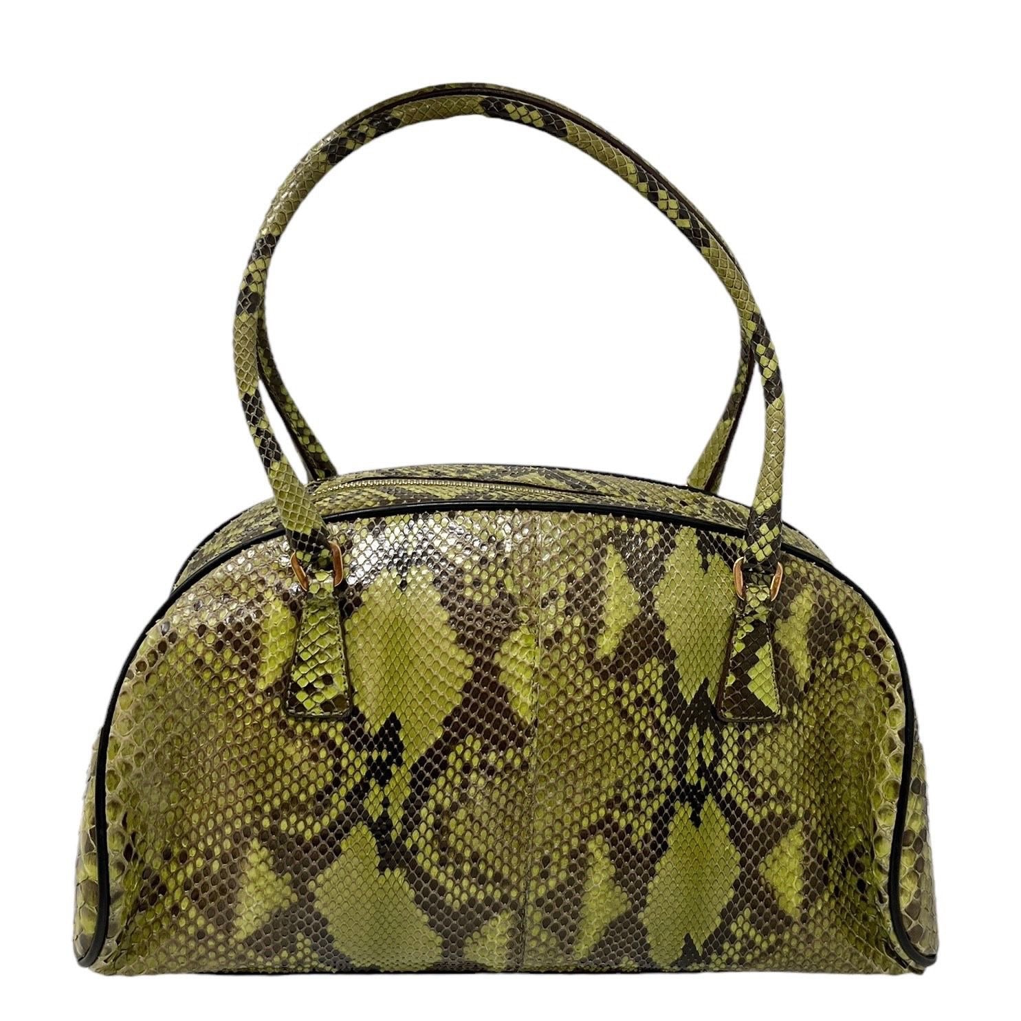 Prada Green Snakeskin Boston Bag