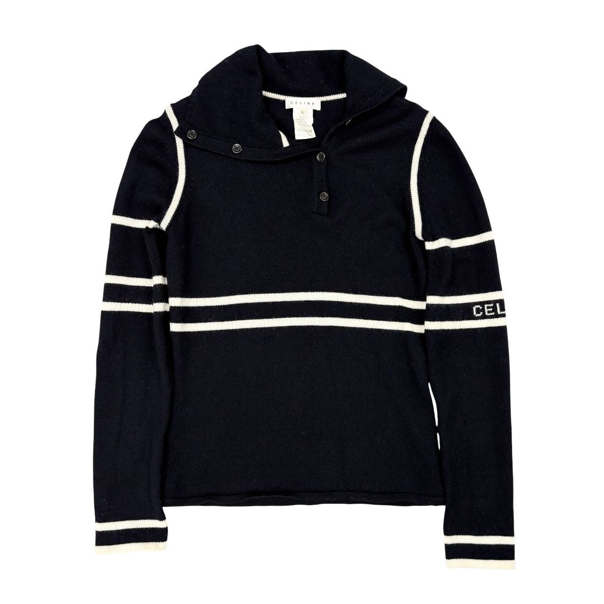 Celine Navy + White Knit Logo Pulliver