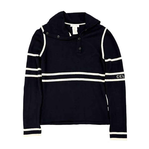 Celine Navy + White Knit Logo Pullover