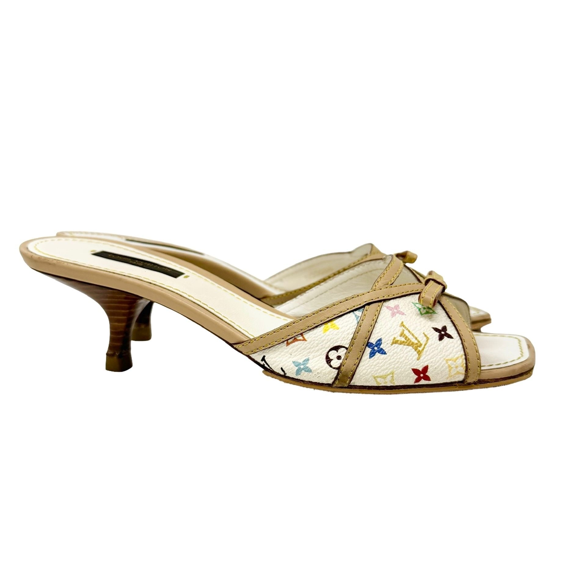 Louis Vuitton White Multicolor Kitten Heels