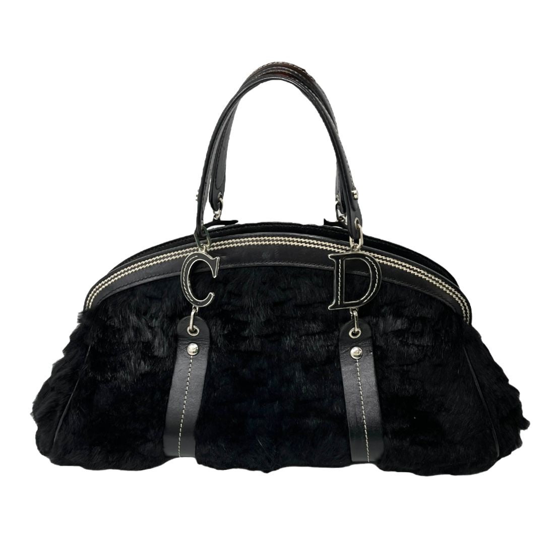 Dior Black Fur Logo Shoulder Bag