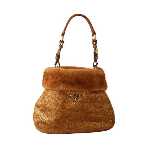 Prada Gold Mink + Croc Bucket Shoulder Bag