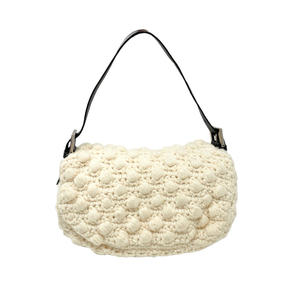 Fendi White Wool Baguette Bag