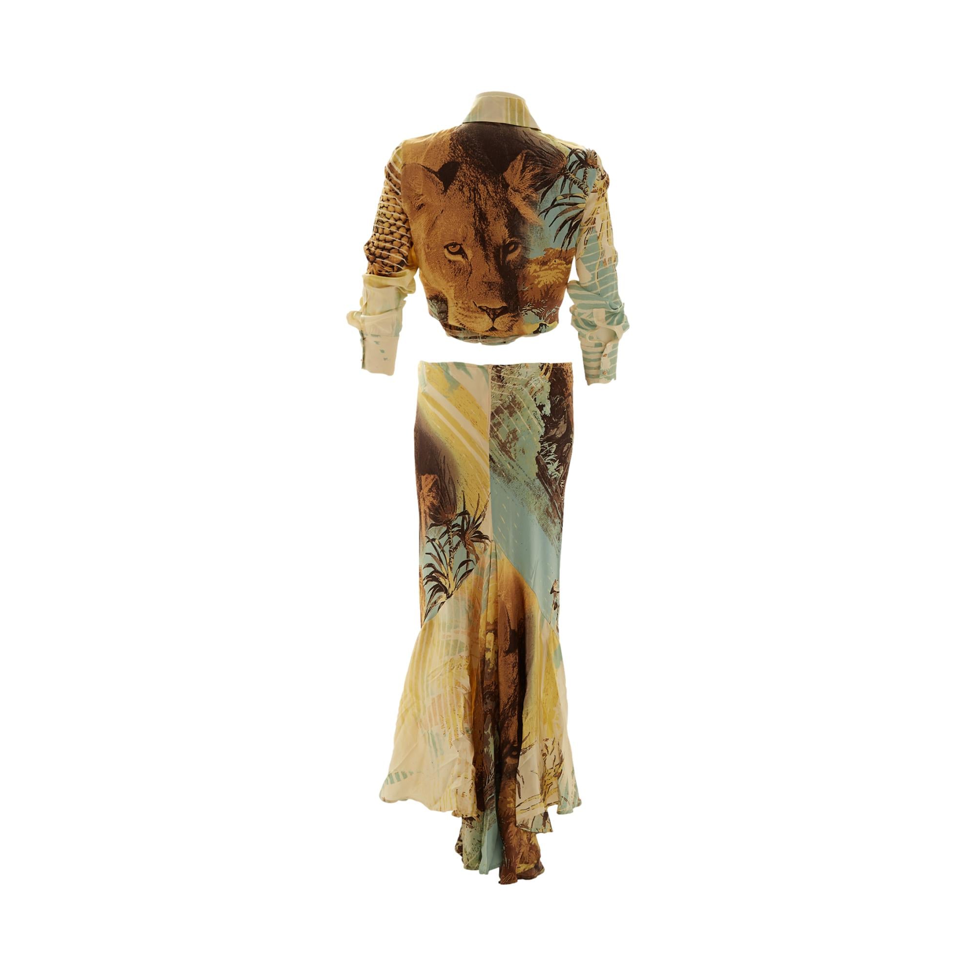 Roberto Cavalli Lion Silk Print Skirt Set